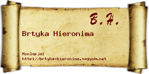 Brtyka Hieronima névjegykártya